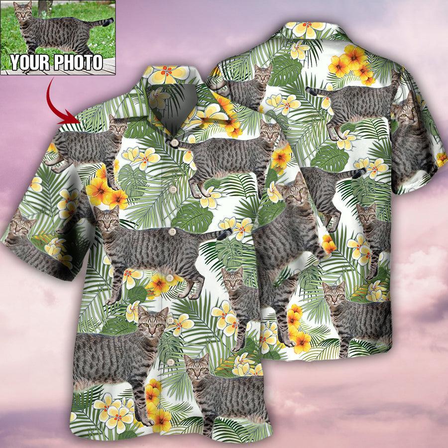 Cat Custom Photo Aloha Hawaiian Shirt For Summer, Cat Tropical Leaf Personalized Best Cat Hawaiian Shirts Outfit For Men Women, Friend, Team, Cat Lovers - Amzanimalsgift