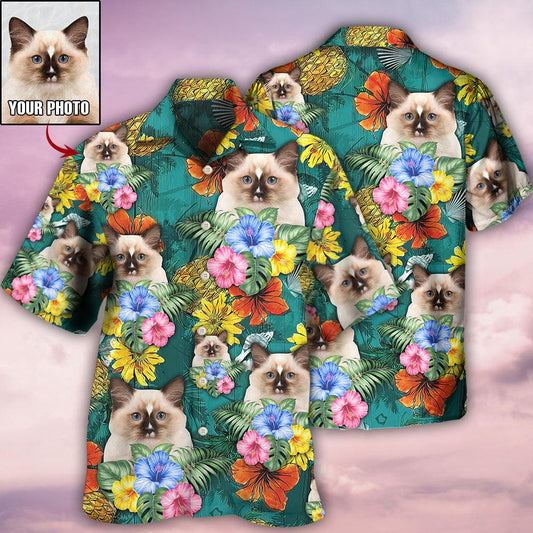 Cat Custom Photo Aloha Hawaiian Shirt For Summer, Personalized Tropical Floral Cat Hawaiian Shirts Outfit For Men Women, Friend, Cat Lovers - Amzanimalsgift