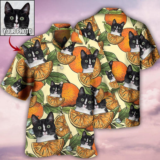 Cat Custom Photo Hawaiian Shirt For Summer, Cool Cat Orange Tropical Style Personalized Cat Hawaiian Shirts Outfit For Men Women, Cat Lovers - Amzanimalsgift