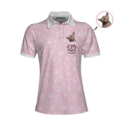 Cat Custom Photo Women Polo Shirt, Pink Cat Mom, Cat Kisses Fix Everything Personalized Women Polo Shirts, Gift For Cat Lovers, Ladies, Cat Mom - Amzanimalsgift