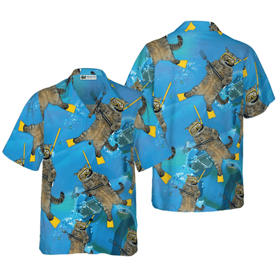 Cat Diver Hawaiian Shirt, Cute Cat Aloha Shirt For Men - Perfect Gift For Cat Lovers, Husband, Boyfriend, Friend, Family - Amzanimalsgift