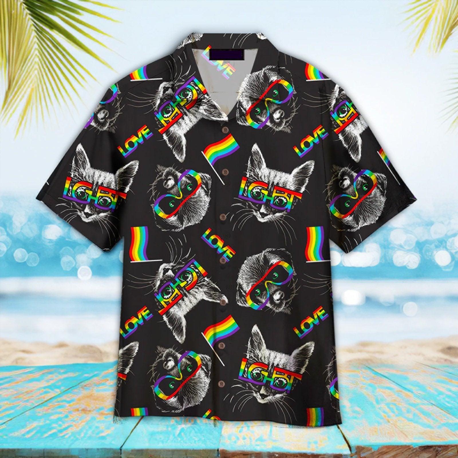 Cat Dog LGBT Aloha Hawaiian Shirts For Summer, Kitten Puppy Faces With Glasses Lgbt Symbols Hawaiian Shirts, Gift For Gaymer Lesbian, Pride Pet Lovers - Amzanimalsgift