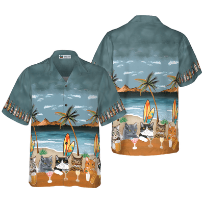 Cat Hawaiian Shirt, Cat Beer Alcohol, Beach Party Aloha Shirt For Men - Perfect Gift For Men, Cat Lovers, Husband, Boyfriend, Friend, Family - Amzanimalsgift
