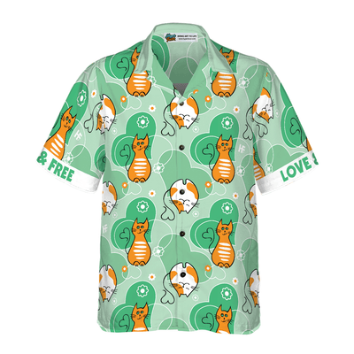 Cat Hawaiian Shirt, Cat Love And Free Aloha Shirt For Men - Perfect Gift For Men, Cat Lovers, Dog Lovers, Husband, Boyfriend, Friend, Family - Amzanimalsgift