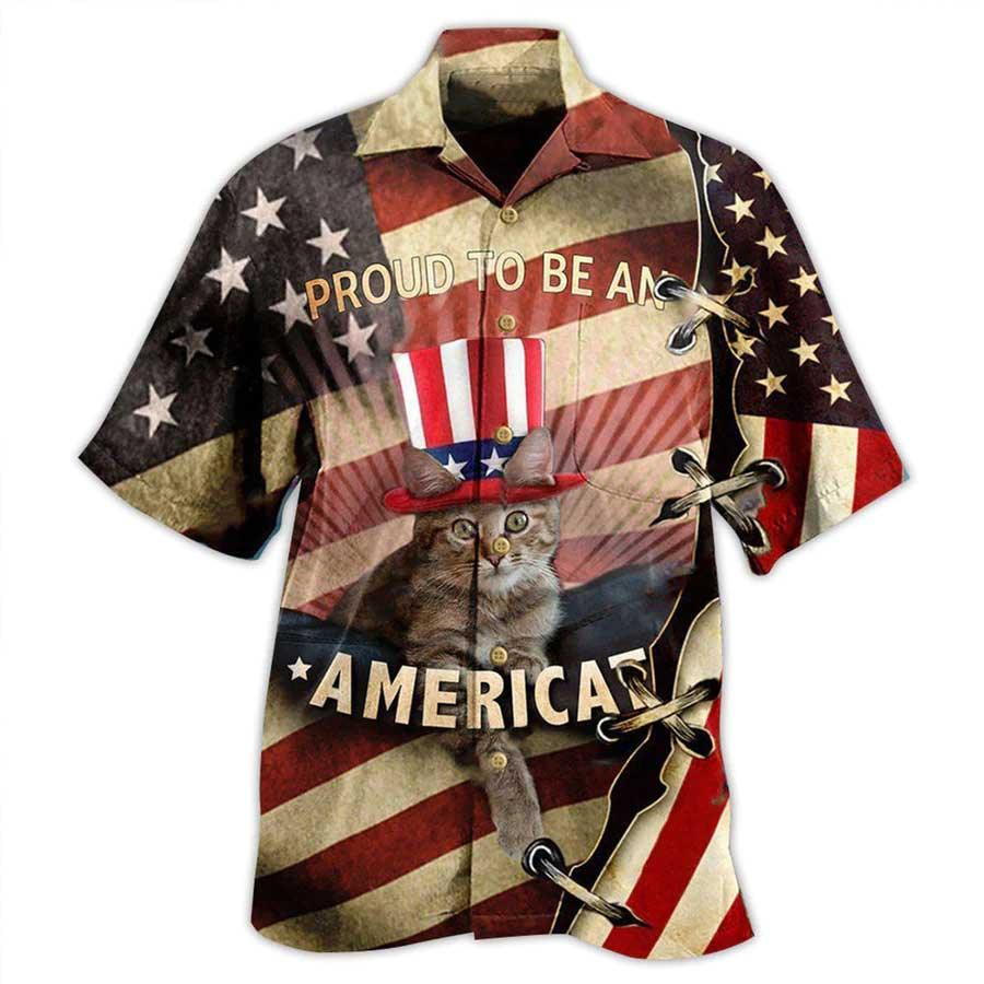 Cat Hawaiian Shirt For Summer, American Flag Proud To Be An Americat, Beautiful Cat Hawaiian Shirts Outfit For Men Women, Cat Lovers, 4th July - Amzanimalsgift