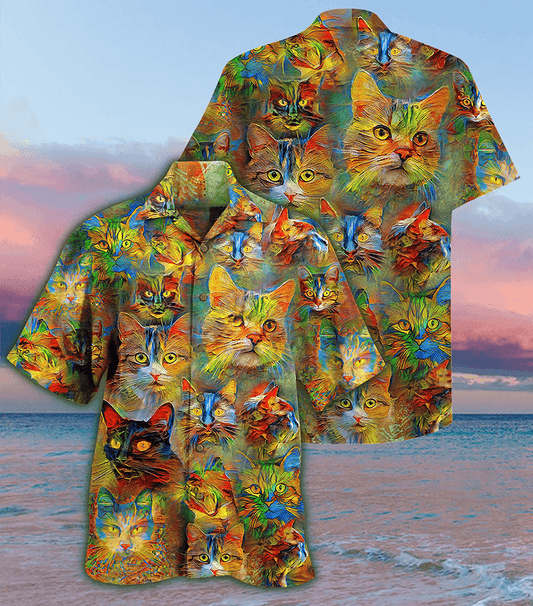 Cat Hawaiian Shirt For Summer, Beautiful Cat Painting, Colorful Cool Cat Hawaiian Shirts Outfit For Men Women, Friend, Team, Cat Lovers - Amzanimalsgift