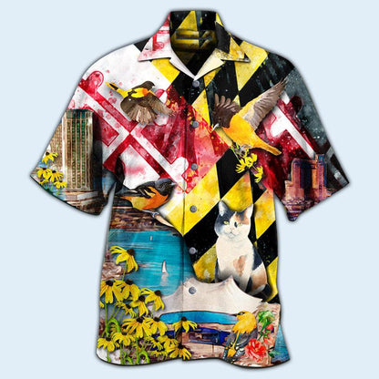 Cat Hawaiian Shirt For Summer, Beautiful Maryland State, Best Colorful Cat Hawaiian Shirts Outfit For Men Women, Friend, Team, Cat Lovers - Amzanimalsgift
