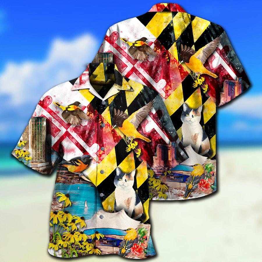 Cat Hawaiian Shirt For Summer, Beautiful Maryland State, Best Colorful Cat Hawaiian Shirts Outfit For Men Women, Friend, Team, Cat Lovers - Amzanimalsgift