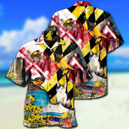 Cat Hawaiian Shirt For Summer, Beautiful Maryland State, Best Colorful Cat Hawaiian Shirts Outfit For Men Women, Friend, Team, Cat Lovers - Amzanimalsgift