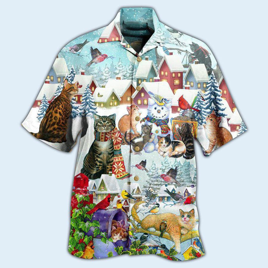 Cat Hawaiian Shirt For Summer, Bird In Winter, Best Colorful Cat Hawaiian Shirts Outfit For Men Women, Friend, Team, Cat Lovers - Amzanimalsgift