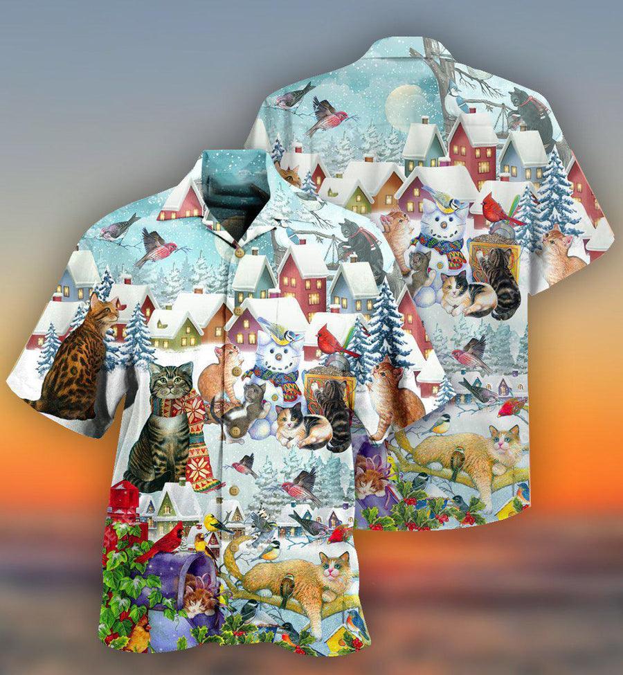 Cat Hawaiian Shirt For Summer, Bird In Winter, Best Colorful Cat Hawaiian Shirts Outfit For Men Women, Friend, Team, Cat Lovers - Amzanimalsgift