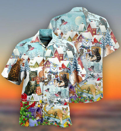 Cat Hawaiian Shirt For Summer, Bird In Winter, Best Colorful Cat Hawaiian Shirts Outfit For Men Women, Friend, Team, Cat Lovers - Amzanimalsgift