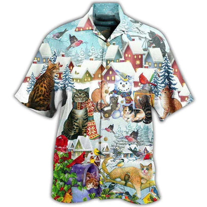 Cat Hawaiian Shirt For Summer, Bird In Winter, Best Colorful Cat Hawaiian Shirts Outfit For Men Women, Friend, Team, Cat Lovers - Amzanimalsgift