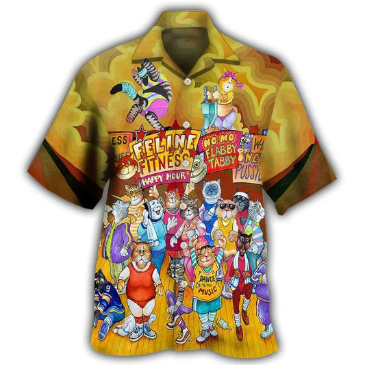 Cat Hawaiian Shirt For Summer, Cat Aerobics Instructor, Best Colorful Cool Cat Hawaiian Shirts Outfit For Men Women, Friend, Team, Cat Lover - Amzanimalsgift