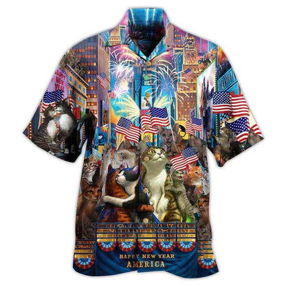 Cat Hawaiian Shirt For Summer, Cat American Flag, Lets Countdown Hawaiian Shirts Outfit For Men Women, Cat Lovers, Happy New Year America - Amzanimalsgift