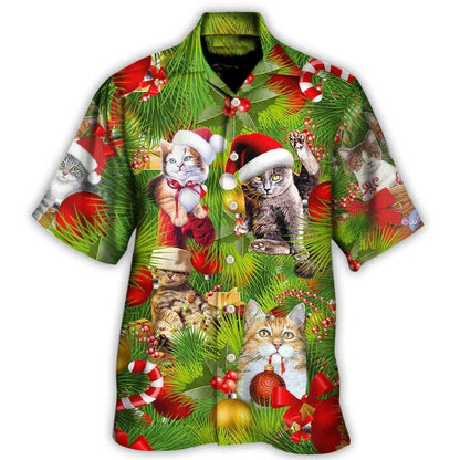 Cat Hawaiian Shirt For Summer, Cat Christmas Aloha Shirts, Best Colorful Cool Cat Hawaiian Shirts Outfit For Men Women, Friend, Team, Cat Lovers - Amzanimalsgift