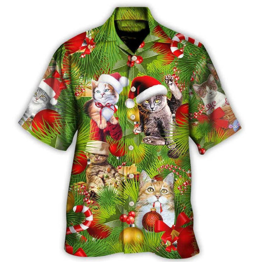 Cat Hawaiian Shirt For Summer, Cat Christmas Aloha Shirts, Best Colorful Cool Cat Hawaiian Shirts Outfit For Men Women, Friend, Team, Cat Lovers - Amzanimalsgift