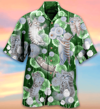 Cat Hawaiian Shirt For Summer, Cat Dandelions Happiness Love Dream Hawaiian Shirts Outfit For Men Women, Friend, Team, Cat Lovers - Amzanimalsgift