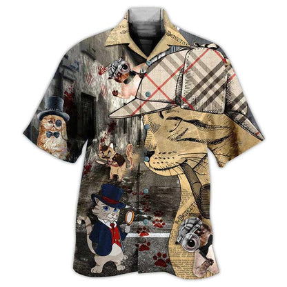 Cat Hawaiian Shirt For Summer, Cat Detective, Best Colorful Cat Hawaiian Shirts Outfit For Men Women, Friend, Cat Lovers - Amzanimalsgift