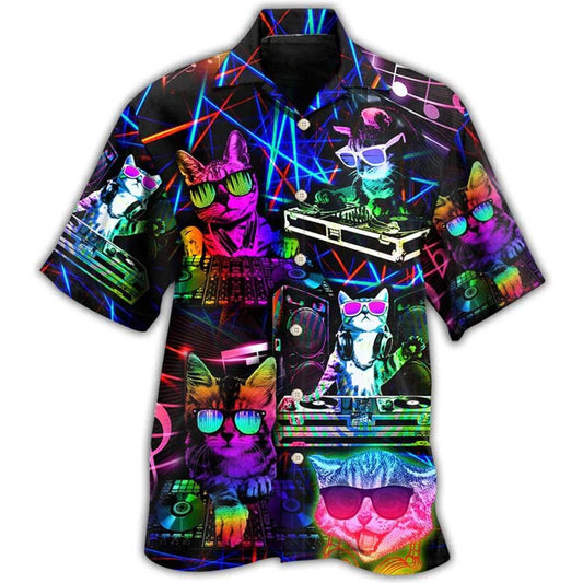 Cat Hawaiian Shirt For Summer, Cat DJ Colorful Cool Cat Hawaiian Shirts Outfit For Men Women, Gift For Friend, Team, Cat Lovers - Amzanimalsgift
