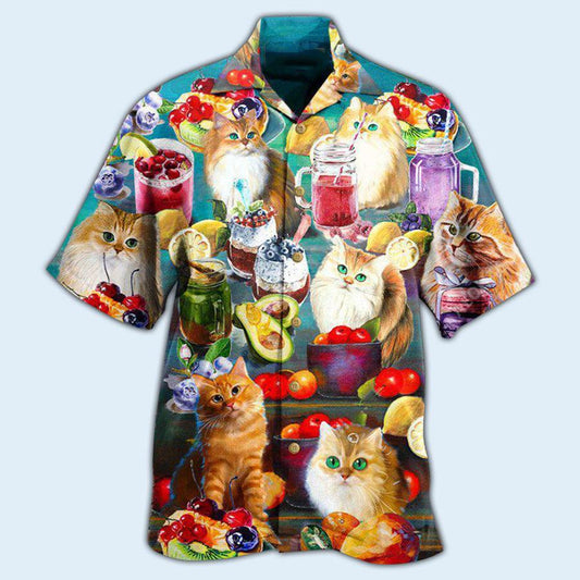 Cat Hawaiian Shirt For Summer, Cat Fresh Your Day With Smoothies Aloha Shirts - Perfect Gift For Men Women, Friend, Team, Cat Lovers - Amzanimalsgift