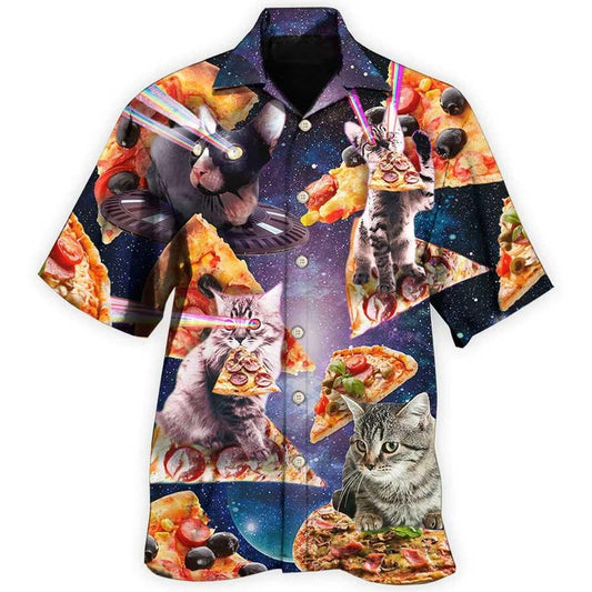 Cat Hawaiian Shirt For Summer, Cat Galaxy Pizza Sky Aloha Shirts - Best Colorful Cool Cat Hawaiian Shirts Outfit For Men Women, Friend, Team, Cat Lovers - Amzanimalsgift
