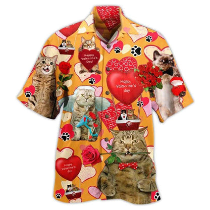 Cat Hawaiian Shirt For Summer, Cat Happy Valentine' Day Aloha Shirt - Perfect Gift For Men Women, Friend, Team, Cat Lover, Valentine Gift - Amzanimalsgift