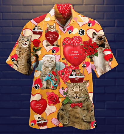 Cat Hawaiian Shirt For Summer, Cat Happy Valentine' Day Aloha Shirt - Perfect Gift For Men Women, Friend, Team, Cat Lover, Valentine Gift - Amzanimalsgift