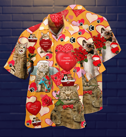 Cat Hawaiian Shirt For Summer, Cat Happy Valentine' Day Aloha Shirt - Perfect Gift For Men Women, Friend, Team, Cat Lover, Valentine Gift - Amzanimalsgift