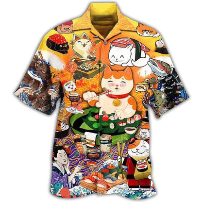 Cat Hawaiian Shirt For Summer, Cat Keep Calm And Eat Sushi Aloha Shirts, Best Colorful Cool Cat Shirts For Men Women, Friend, Team, Cat Lovers - Amzanimalsgift