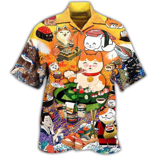 Cat Hawaiian Shirt For Summer, Cat Keep Calm And Eat Sushi Aloha Shirts, Best Colorful Cool Cat Shirts For Men Women, Friend, Team, Cat Lovers - Amzanimalsgift