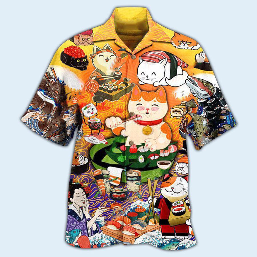 Cat Hawaiian Shirt For Summer, Cat Keep Calm And Eat Sushi Aloha Shirts, Best Colorful Cool Cat Shirts For Men Women, Friend, Team, Cat Lovers - Amzanimalsgift