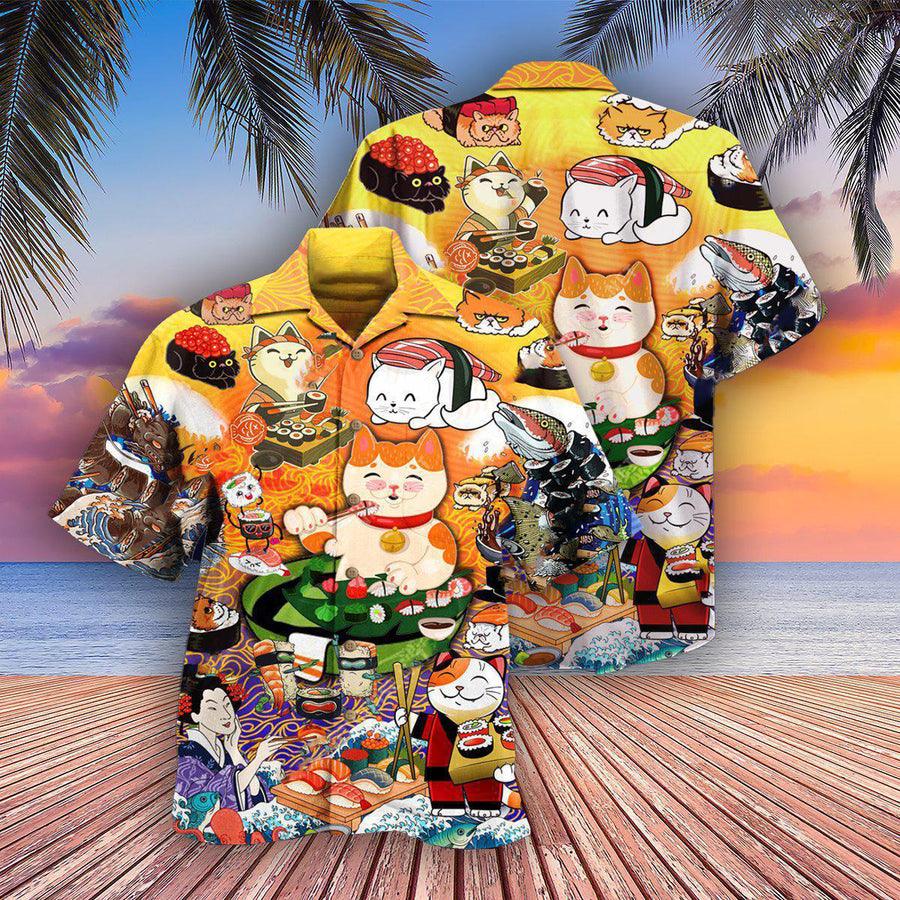 Cat Hawaiian Shirt For Summer, Cat Keep Calm And Eat Sushi Aloha Shirts, Best Colorful Cool Cat Shirts For Men Women, Friend, Team, Cat Lovers - Amzanimalsgift