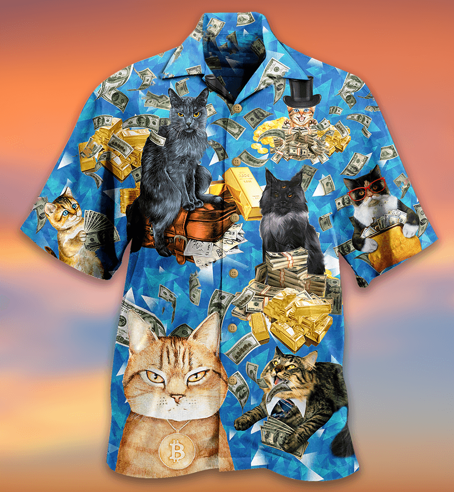 Cat Hawaiian Shirt For Summer, Cat Love Money Cool Style Aloha Shirts, Best Colorful Cat Hawaiian Shirts Outfit For Men Women, Friend, Team, Cat Lovers - Amzanimalsgift