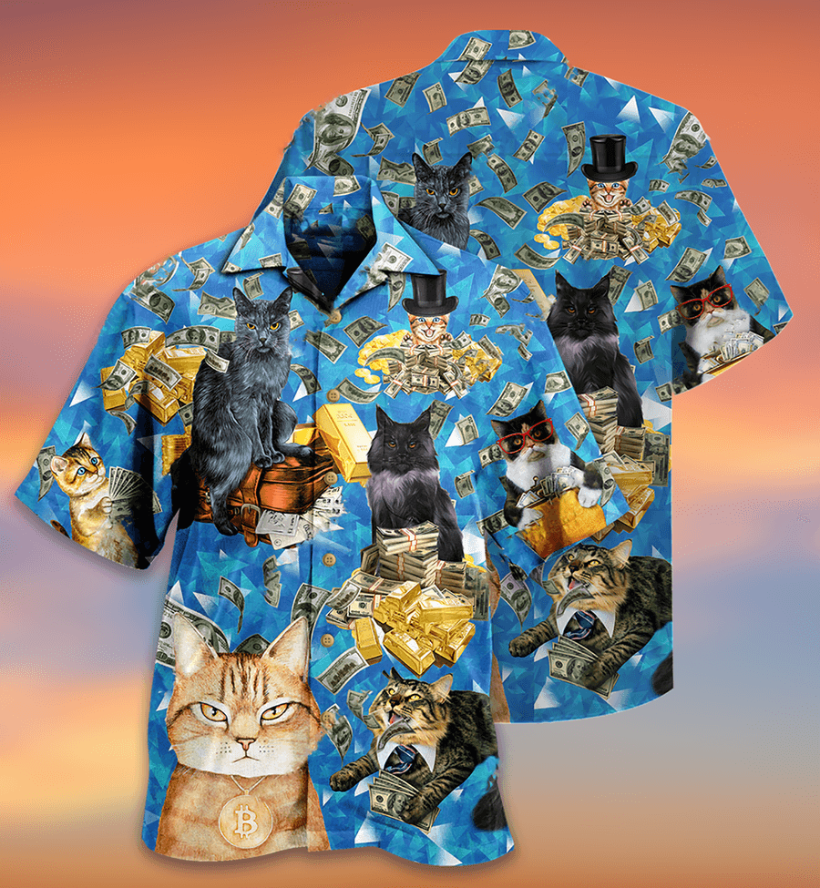 Cat Hawaiian Shirt For Summer, Cat Love Money Cool Style Aloha Shirts, Best Colorful Cat Hawaiian Shirts Outfit For Men Women, Friend, Team, Cat Lovers - Amzanimalsgift