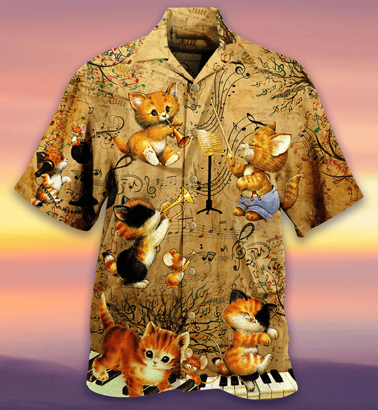 Cat Hawaiian Shirt For Summer, Cat Love Music, Beautiful Cat Hawaiian Shirts Outfit For Men Women, Friend, Team, Cat Lovers - Amzanimalsgift