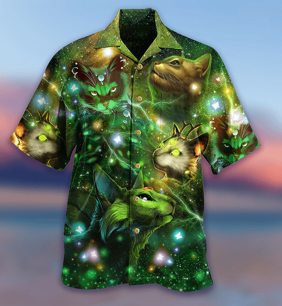Cat Hawaiian Shirt For Summer, Cat Love Night And Star Mysterious Aloha Shirts, Best Gift For Men Women, Friend, Team, Cat Lovers - Amzanimalsgift