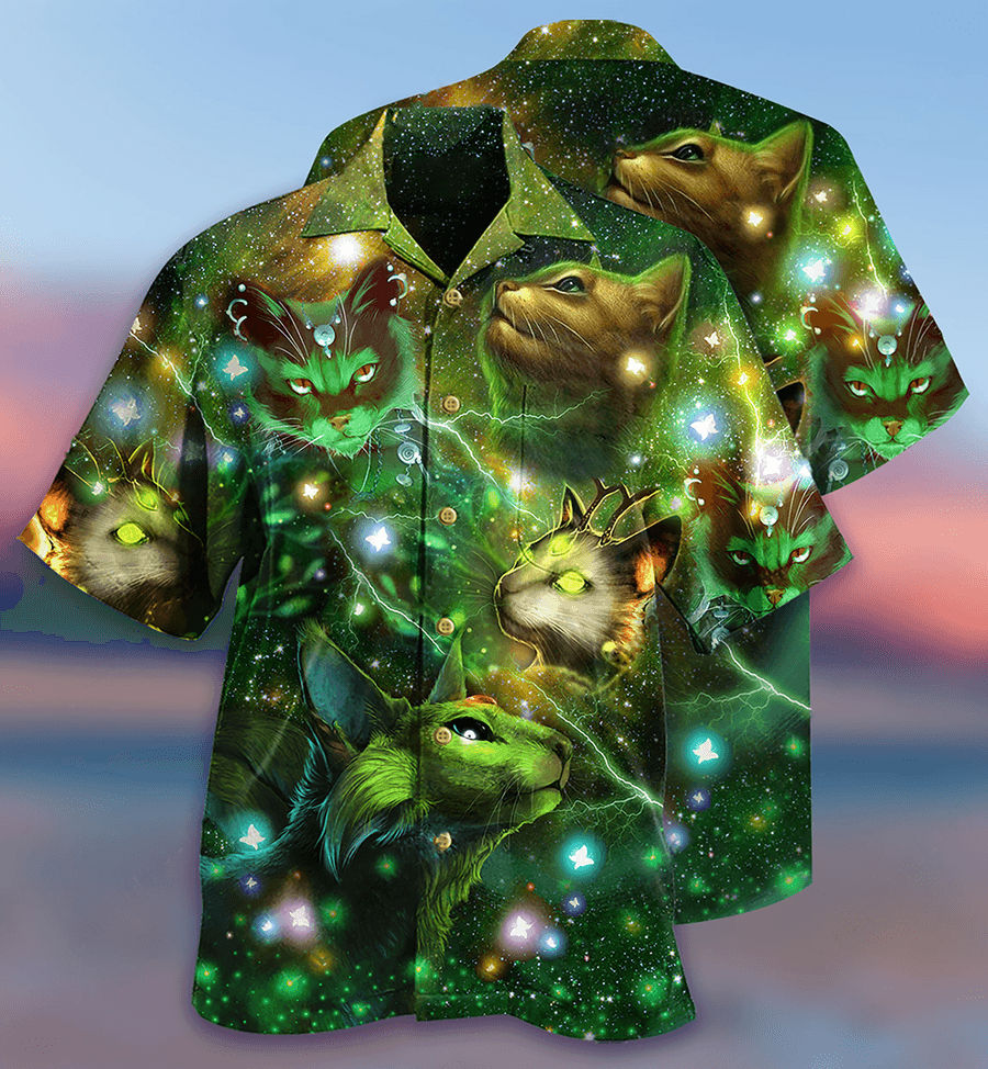 Cat Hawaiian Shirt For Summer, Cat Love Night And Star Mysterious Aloha Shirts, Best Gift For Men Women, Friend, Team, Cat Lovers - Amzanimalsgift