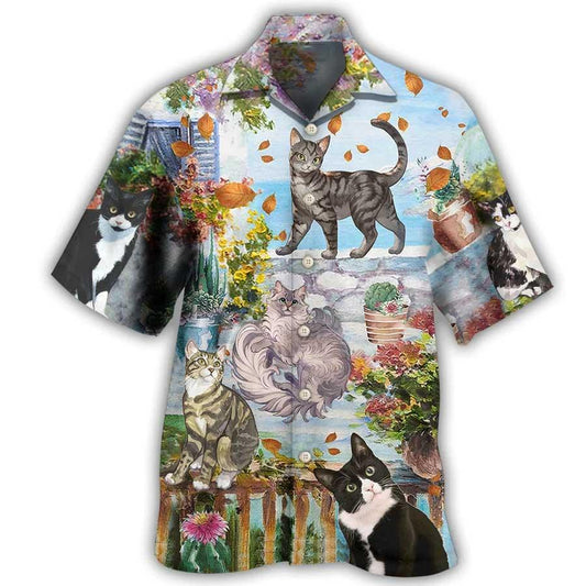 Cat Hawaiian Shirt For Summer, Cat Loves Peaceful Garden Aloha Shirts - Best Colorful Cool Cat Hawaiian Shirts For Men Women, Friend, Team, Cat Lovers - Amzanimalsgift