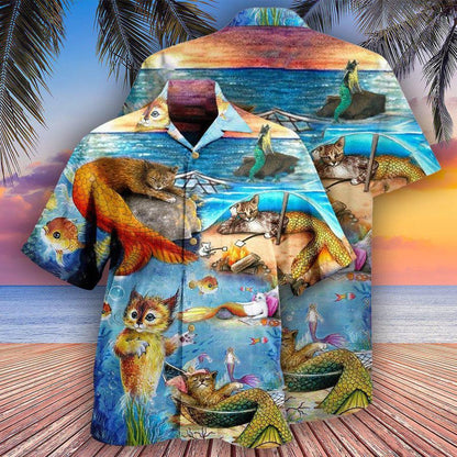 Cat Hawaiian Shirt For Summer, Cat Mermaid Off Sleeping Aloha Shirts, Best Cool Cat Hawaiian Shirts Outfit For Men Women, Friend, Team, Cat Lovers - Amzanimalsgift