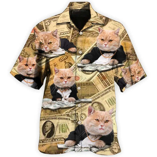 Cat Hawaiian Shirt For Summer, Cat Money Vintage Style, Best Colorful Cool Cat Hawaiian Shirts Outfit For Men Women, Friend, Team, Cat Lovers - Amzanimalsgift