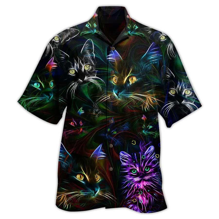 Cat Hawaiian Shirt For Summer, Cat Neon Aloha Shirts, Best Colorful Cool Cat Hawaiian Shirts Outfit For Men Women, Friend, Team, Cat Lovers - Amzanimalsgift