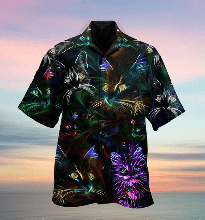 Cat Hawaiian Shirt For Summer, Cat Neon Aloha Shirts, Best Colorful Cool Cat Hawaiian Shirts Outfit For Men Women, Friend, Team, Cat Lovers - Amzanimalsgift
