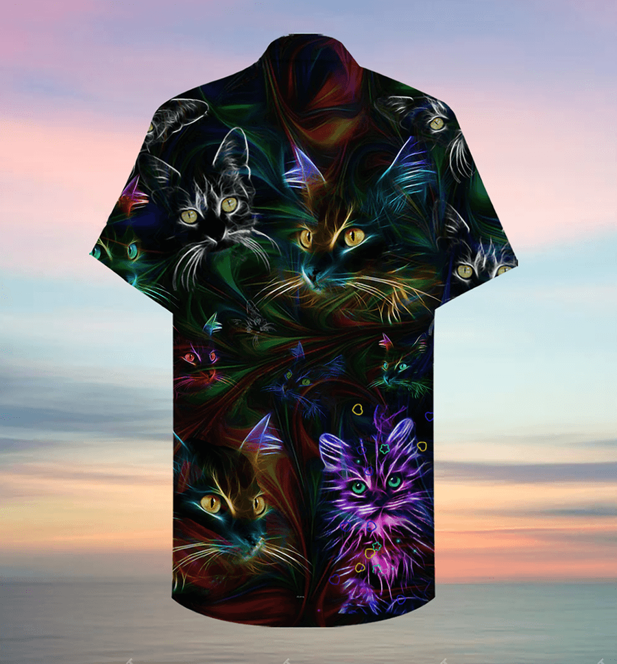 Cat Hawaiian Shirt For Summer, Cat Neon Aloha Shirts, Best Colorful Cool Cat Hawaiian Shirts Outfit For Men Women, Friend, Team, Cat Lovers - Amzanimalsgift