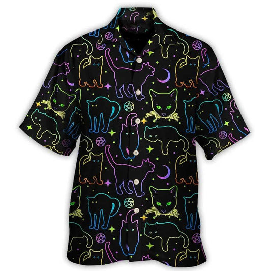 Cat Hawaiian Shirt For Summer, Cat Neon Colorful Playing With Kitten Magical - Best Gift For Men Women, Friend, Cat Lovers - Amzanimalsgift