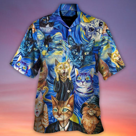 Cat Hawaiian Shirt For Summer, Cat Painting Art Style Aloha Shirt - Colorful Cool Cat Hawaiian Shirts Outfit For Men Women, Cat Lovers - Amzanimalsgift