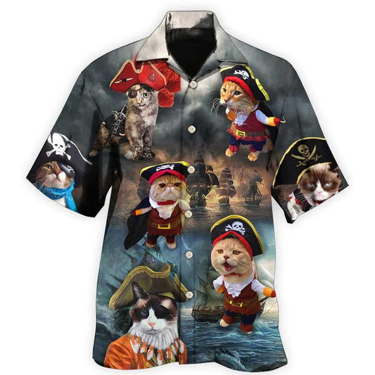Cat Hawaiian Shirt For Summer, Cat Pirate Style Aloha Shirts - Best Colorful Cat Hawaiian Shirts Outfit For Men Women, Friend, Team, Cat Lovers - Amzanimalsgift