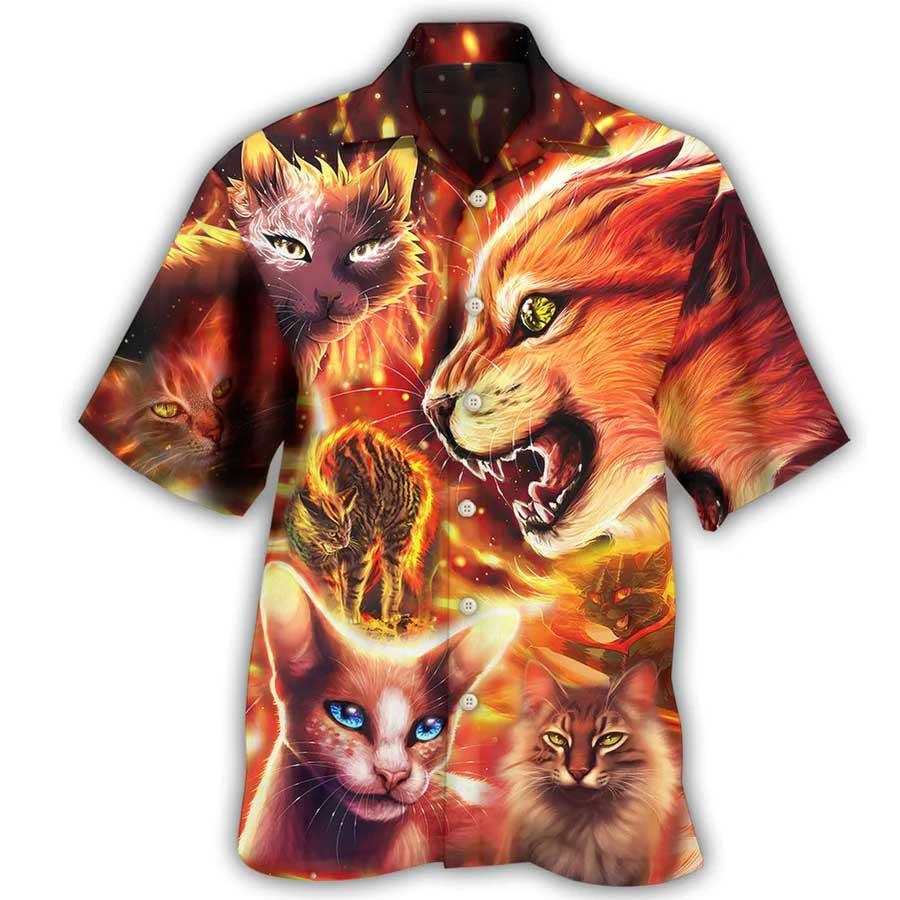 Cat Hawaiian Shirt For Summer, Cat Play Fire Aloha Shirts, Best Colorful Cool Cat Hawaiian Shirts Outfit For Men Women, Friend, Team, Cat Lovers - Amzanimalsgift