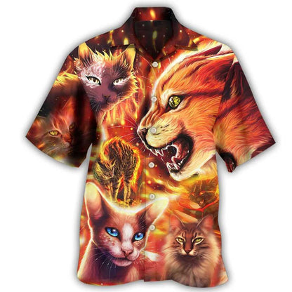 Cat Hawaiian Shirt For Summer, Cat Play Fire Aloha Shirts, Best Colorful Cool Cat Hawaiian Shirts Outfit For Men Women, Friend, Team, Cat Lovers - Amzanimalsgift