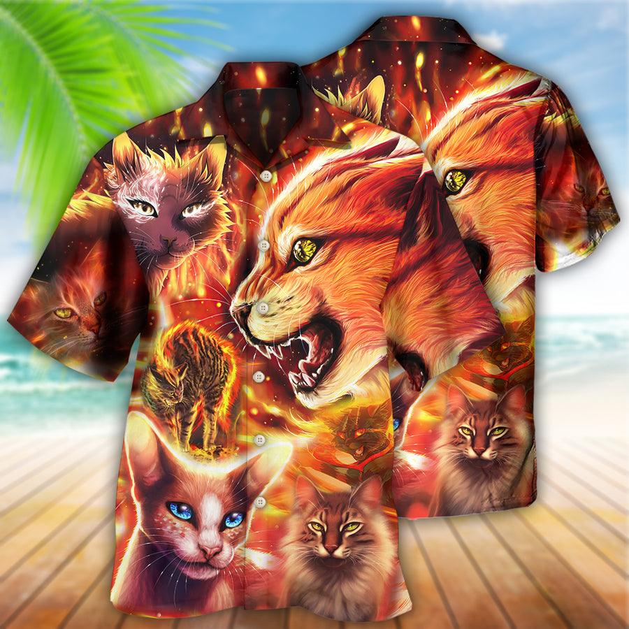 Cat Hawaiian Shirt For Summer, Cat Play Fire Aloha Shirts, Best Colorful Cool Cat Hawaiian Shirts Outfit For Men Women, Friend, Team, Cat Lovers - Amzanimalsgift
